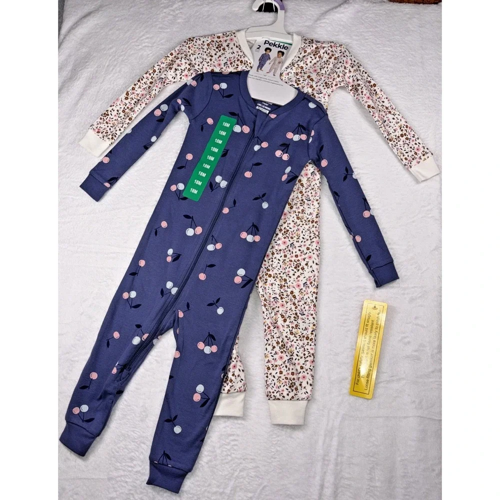 Pekkle 2-pack Sleepers - Cherries & Flowers - 18M - NWT